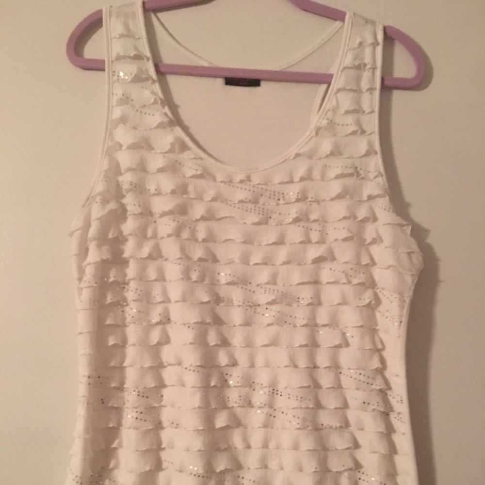 White Ruffled and Sequined Tank Top